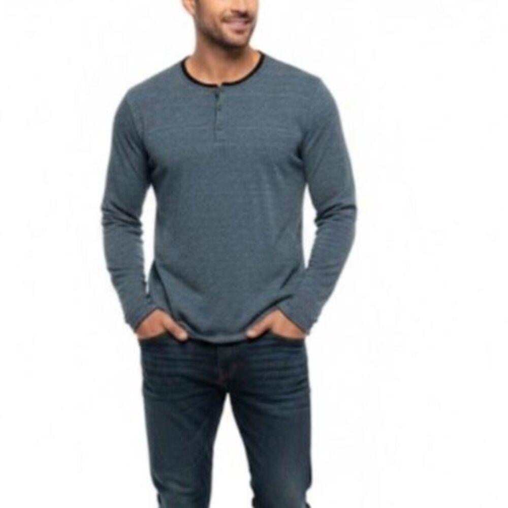 Scotch & Soda Men's Blue Heathered Cotton Buttoned Henley LS T-Shirt Size S